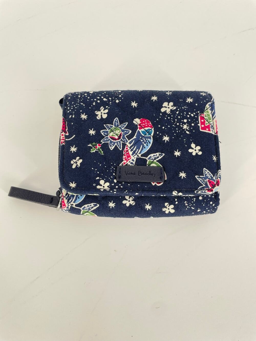 Vera Bradley Small Snap Wallet Navy Holiday Owl Print Wristlet 4.5x4